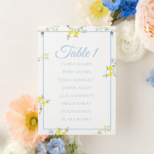 Blue Yellow Floral Numeric Seating Charts Table Number