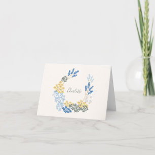 Blue Yellow Floral Wreath Personalised Stationery Thank You Card