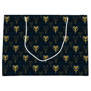 Blue & Yellow Flower Hearts Patterned Large Gift Bag