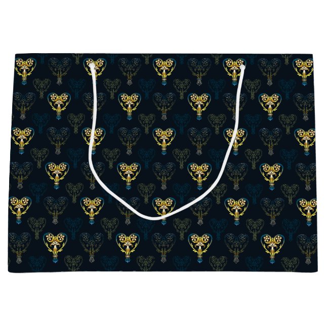 Blue & Yellow Flower Hearts Patterned Large Gift Bag (Front)