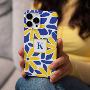 Blue & Yellow Flower Monogram iPhone 13 Case
