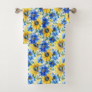 Blue Yellow Flowers   Bath Towel Set