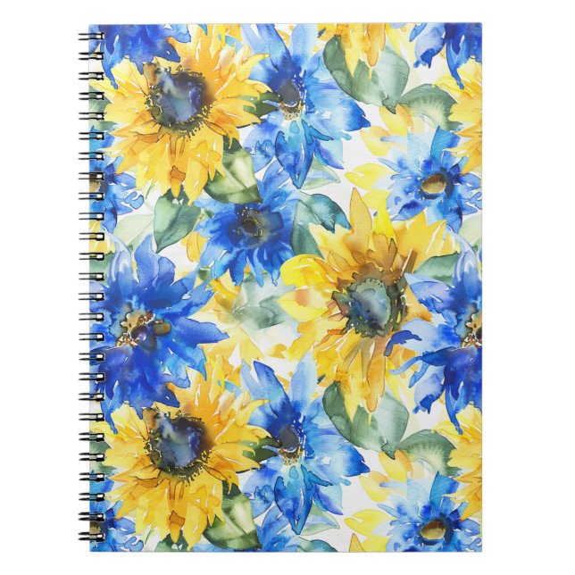 Blue Yellow Flowers Birthday Notebook (Front)