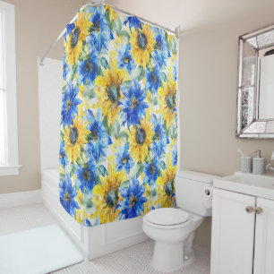 Blue Yellow Flowers Birthday Shower Curtain