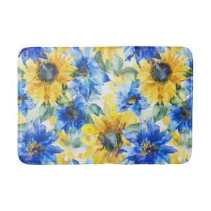 Blue Yellow Flowers Bridal Shower Bath Mat