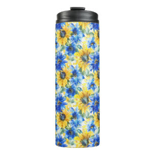 Blue Yellow Flowers   Thermal Tumbler
