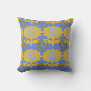 Blue & Yellow Flowers - Throw Pillow - Designer