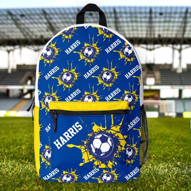 Blue yellow football soccer ball splat custom printed backpack (Creator Uploaded)