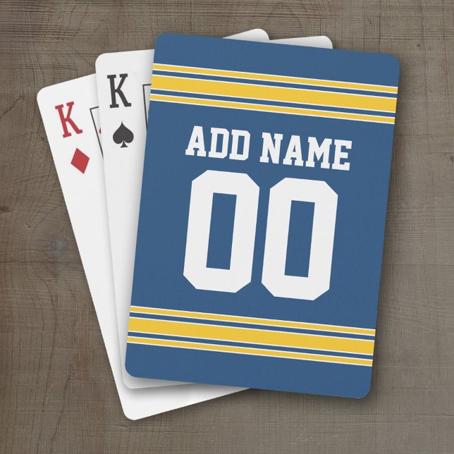 Blue Yellow Football Team Jersey name and number Playing Cards (Personalized Playing Cards - Sports Jersey Design)