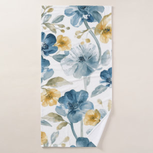 Blue Yellow Garden Flowers Botanical Pattern Bath Towel