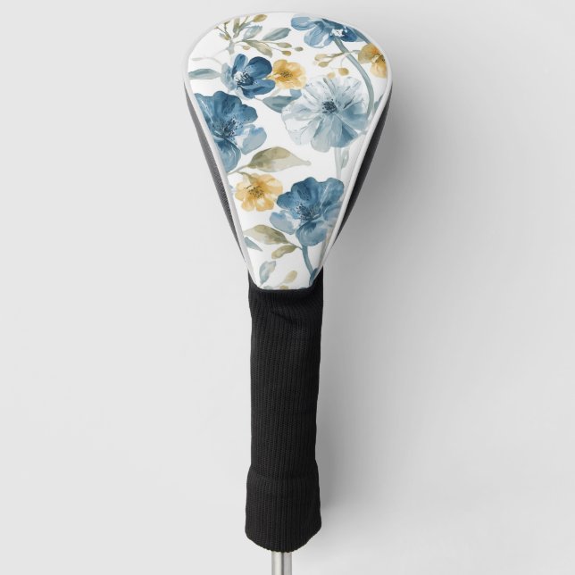 Blue Yellow Garden Flowers Botanical Pattern Golf Head Cover (Front)