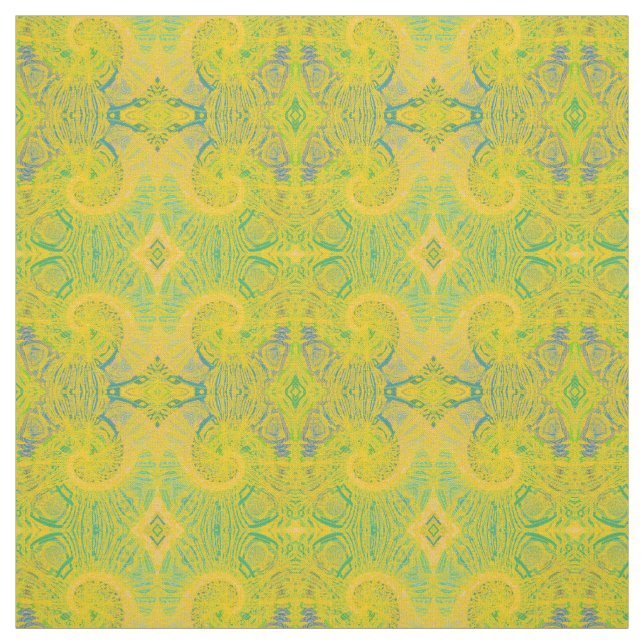 Blue Yellow Geometric Diamond Print Pattern Fabric (Swatch)