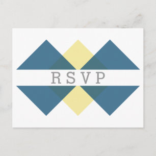 Blue Yellow Geometric Triad RSVP Postcard