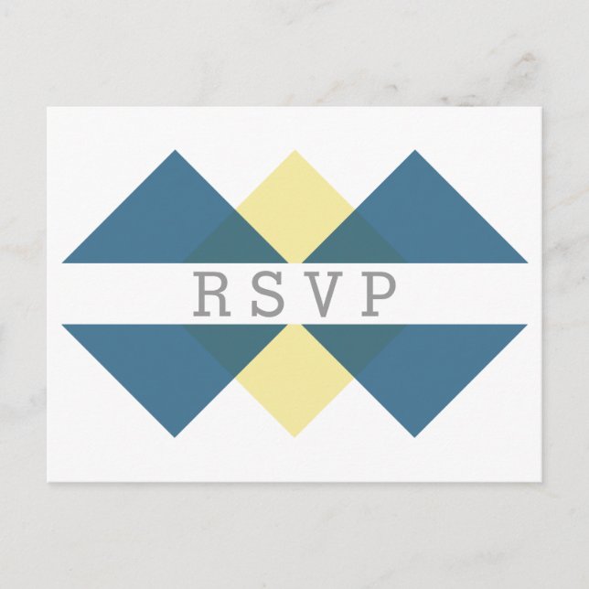 Blue Yellow Geometric Triad RSVP Postcard (Front)