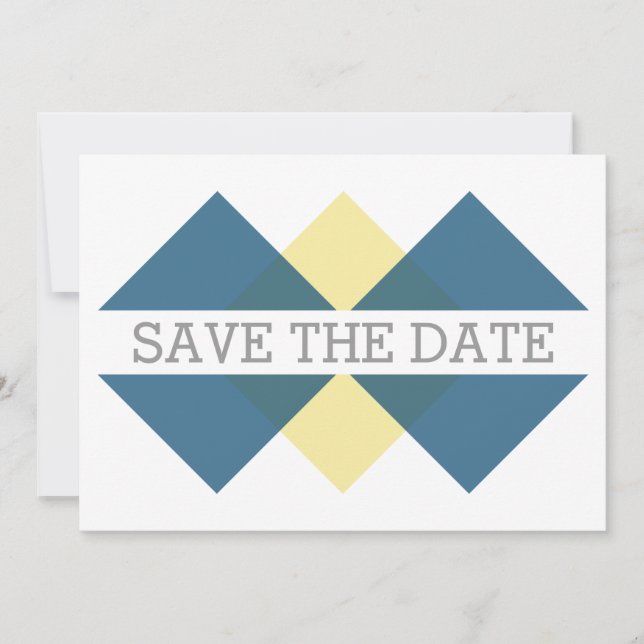 Blue Yellow Geometric Triad Save the Date Invite (Front)
