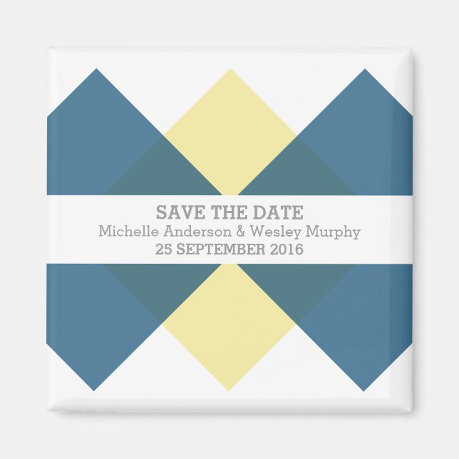 Blue Yellow Geometric Triad Save the Date Magnet (Front)
