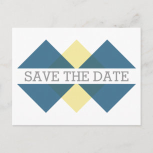 Blue Yellow Geometric Triad Save the Date Postcard