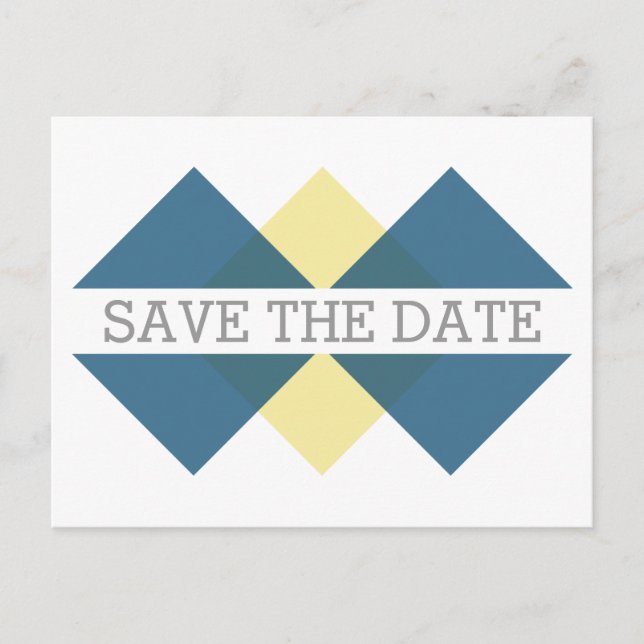 Blue Yellow Geometric Triad Save the Date Postcard (Front)