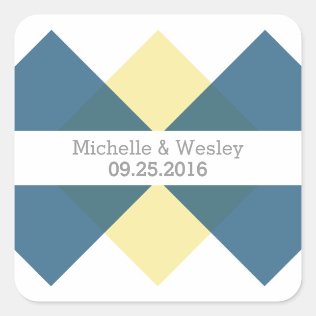 Blue Yellow Geometric Triad Wedding Stickers (Front)