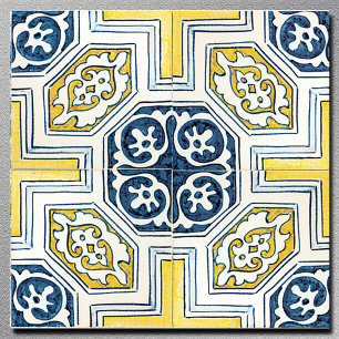 Blue Yellow Geometric Vintage Art Tile