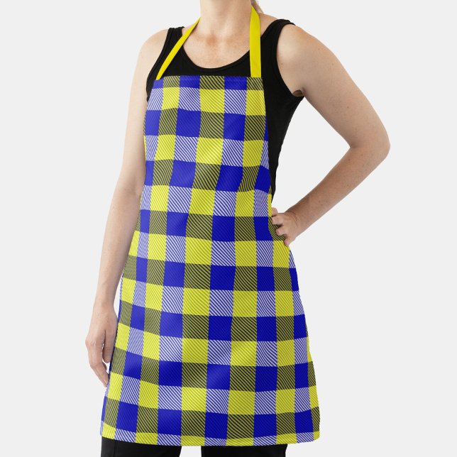 Blue Yellow Gingham Check Design  Apron (Creator Uploaded)
