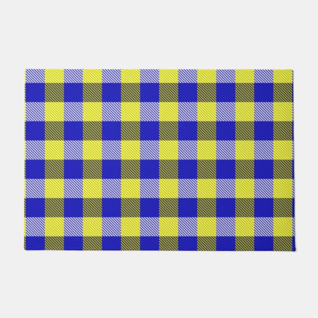 Blue Yellow Gingham Check Design  Doormat (Front)