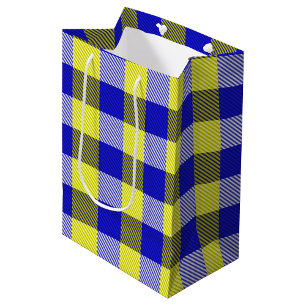Blue Yellow Gingham Check Design Medium Gift Bag