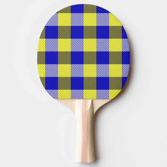 Blue Yellow Gingham Check Design  Ping Pong Paddle (Front)