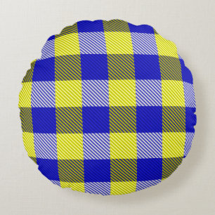 Blue Yellow Gingham Check Design  Round Cushion