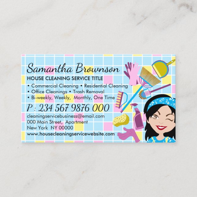 Blue Yellow Glass Clean Janitorial House Keeping Business Card (Front)