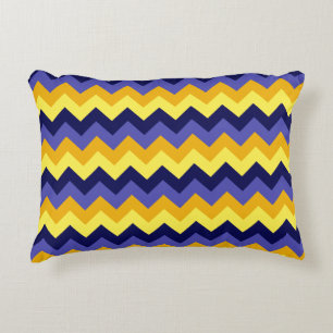 Blue Yellow Gold Chevrons Accent Pillow