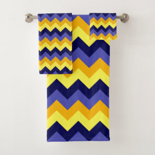 Blue Yellow Gold Chevrons Bath Towel Set