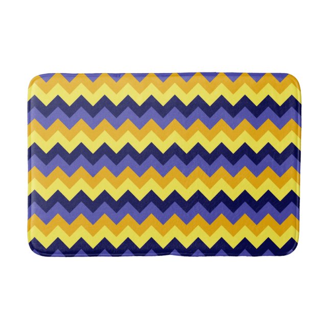 Blue Yellow Gold Chevrons Medium Bath Mat (Front)