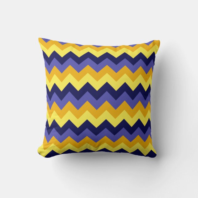 Blue Yellow Gold Chevrons Throw Pillow (Front)