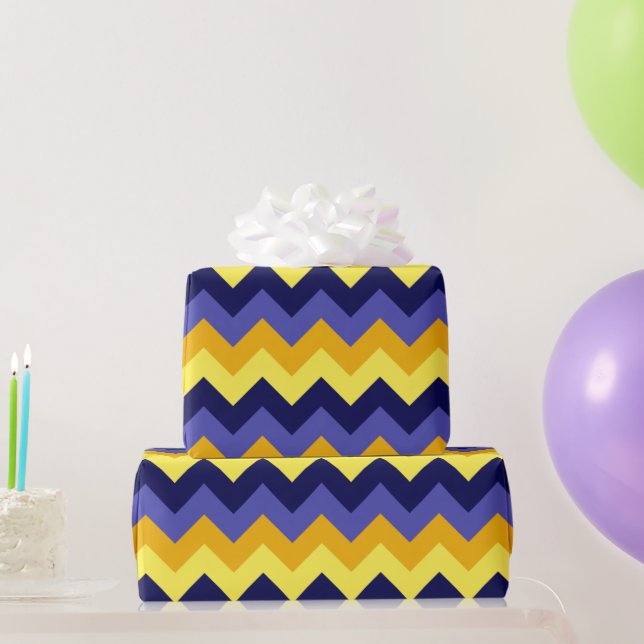 Blue Yellow Gold Chevrons Wrapping Paper (Party Gifts)