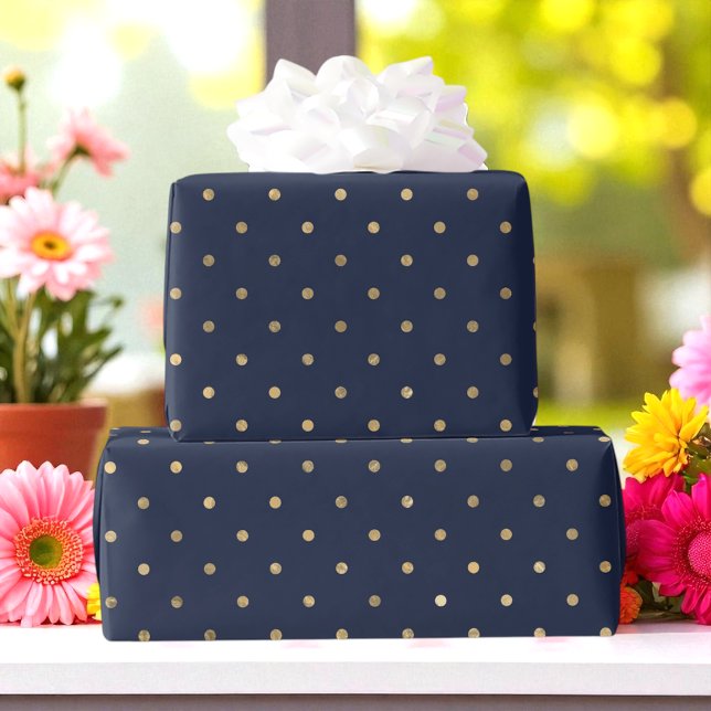 Blue Yellow Gold Dots Pattern Birthday Anniversary Wrapping Paper (Creator Uploaded)