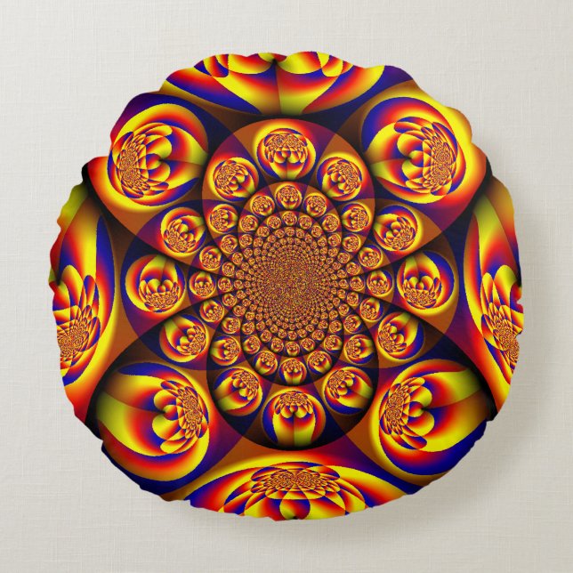 Blue, Yellow, Gold Mini Spheres Round Cushion (Front)