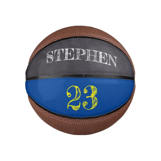 Blue Yellow Gold Personalised Number etching Mini Basketball (Front)