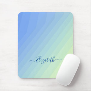 Blue Yellow Gradient Girly Script Monogram Mouse Pad