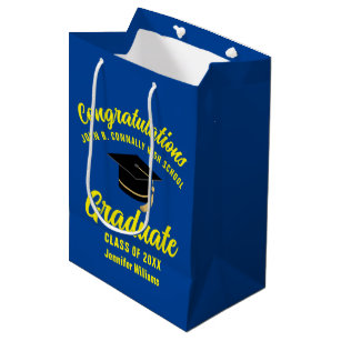 Blue Yellow Graduate Custom 2024 Graduation Party Medium Gift Bag