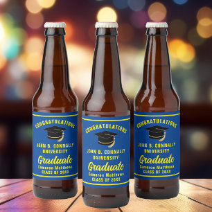 Blue Yellow Graduate Custom Graduation Party Beer Bottle Label