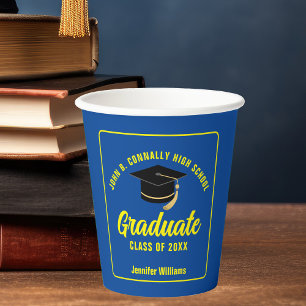 Blue Yellow Graduate Custom Graduation Party Paper Cups