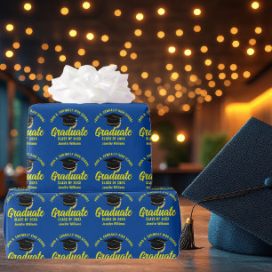 Blue Yellow Graduate Customisable Graduation Wrapping Paper