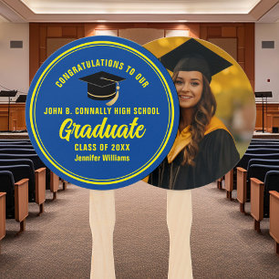 Blue Yellow Graduate Photo 2024 Graduation Party Hand Fan