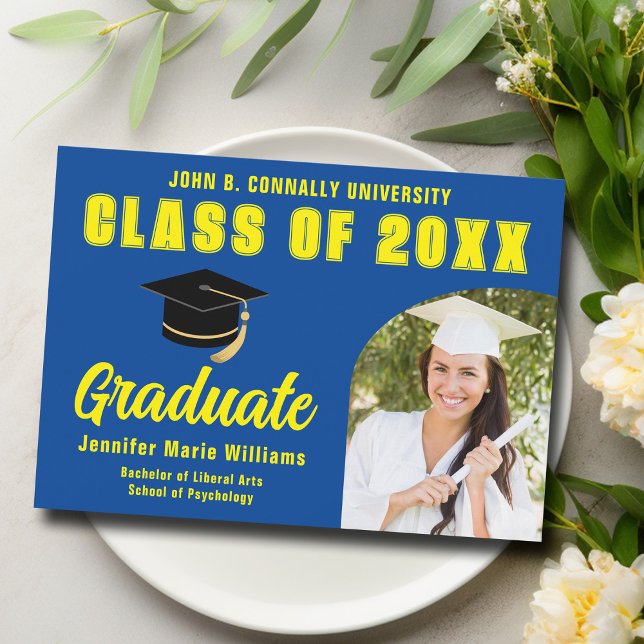Blue Yellow Graduate Photo Arch 2025 Graduation Announcement (Creator Uploaded)