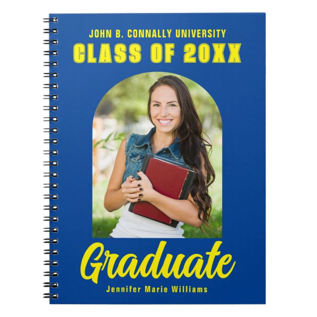 Blue Yellow Graduate Photo Graduation Keepsake Notebook (Front)