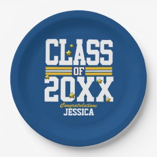Blue Yellow Graduating Class Year Paper Plate