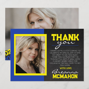 Blue & Yellow Graduation 2 Photo Thank You Card