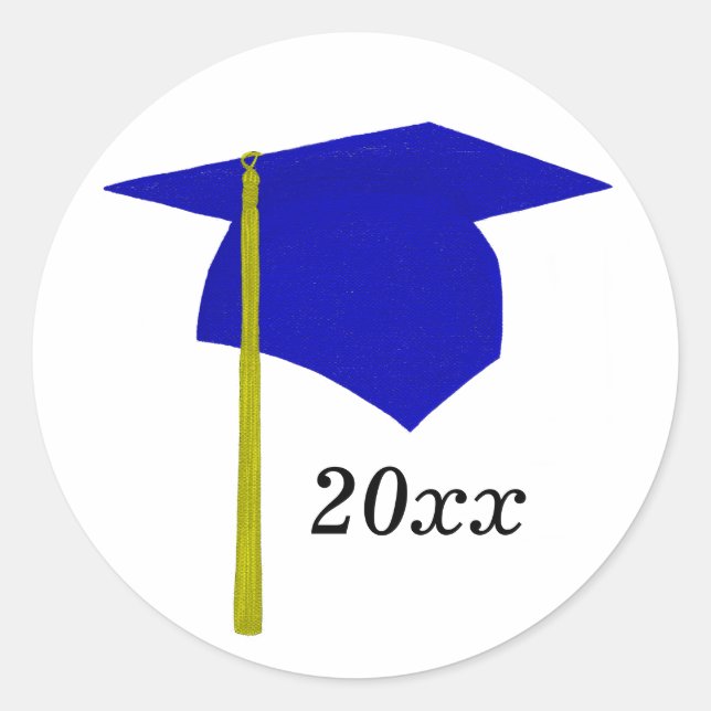 Blue & Yellow Graduation Cap Stickers, Class of Classic Round Sticker (Front)