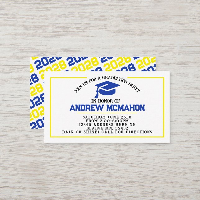 Blue Yellow Graduation Invite Announcement Insert (Blue & Yellow Mini Graduation Invitations for friends, classmates, teammates or announcement inserts)